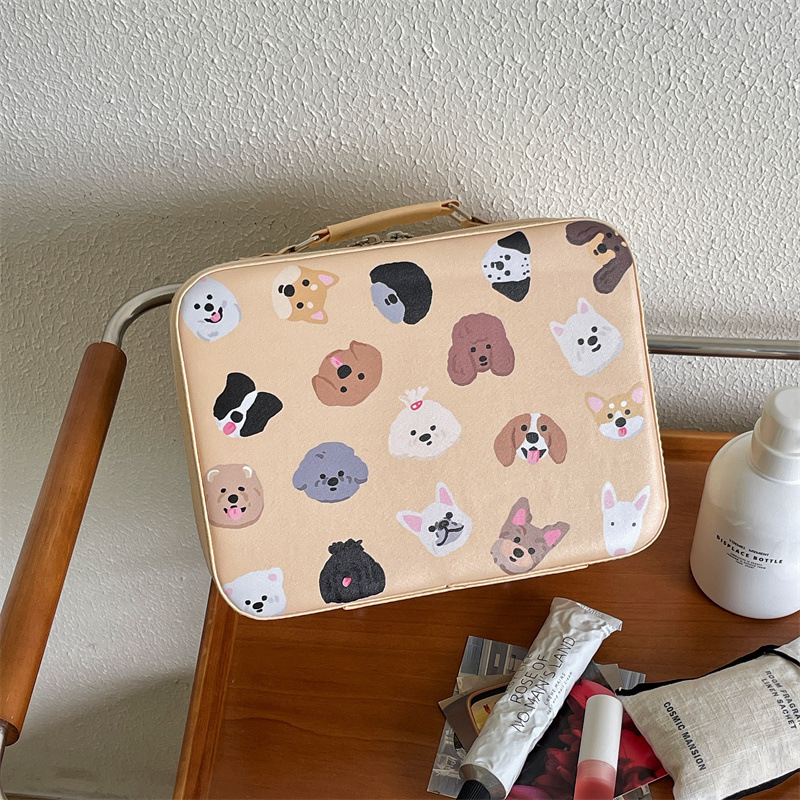 Original! Cute printed makeup case, high-value large-capacity skin care product storage, suitcase with mirror