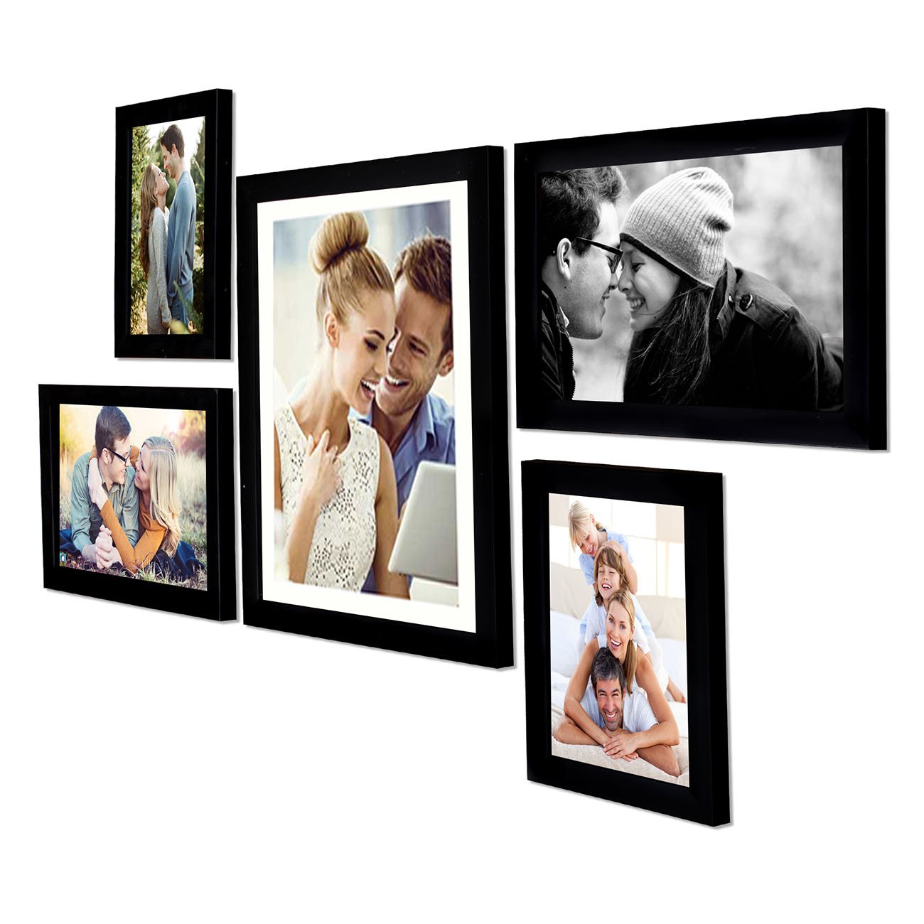 Chobi Wala Wall Collage Photo Frames Set of 5 export quality 1 inch Photo frames (Black) with high quality customized print.