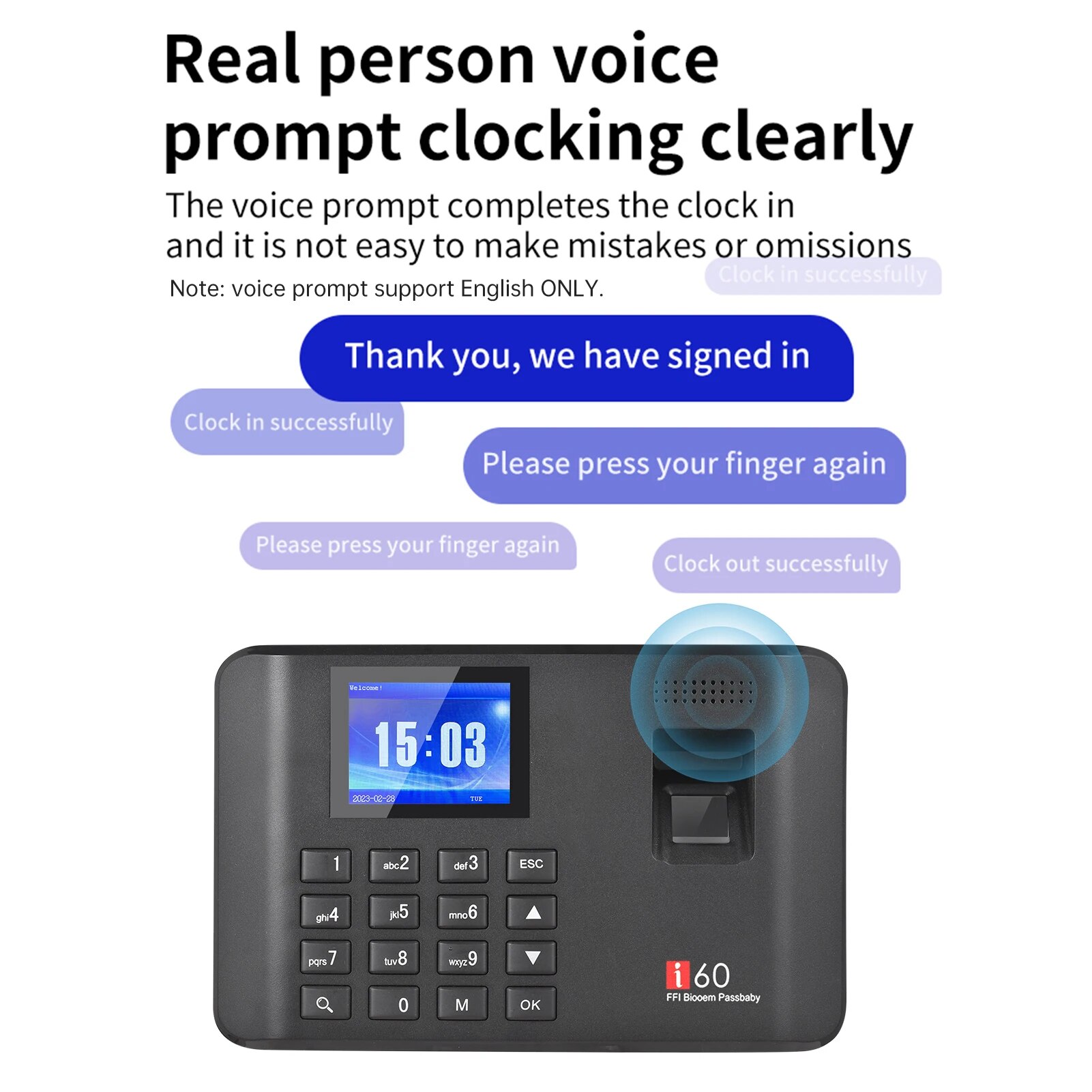 I60 Biometric Attendance System Password Fingerprint Attendance Machine Time Clock Employee Checking-in Recorder 2.4" LCD Screen. 
