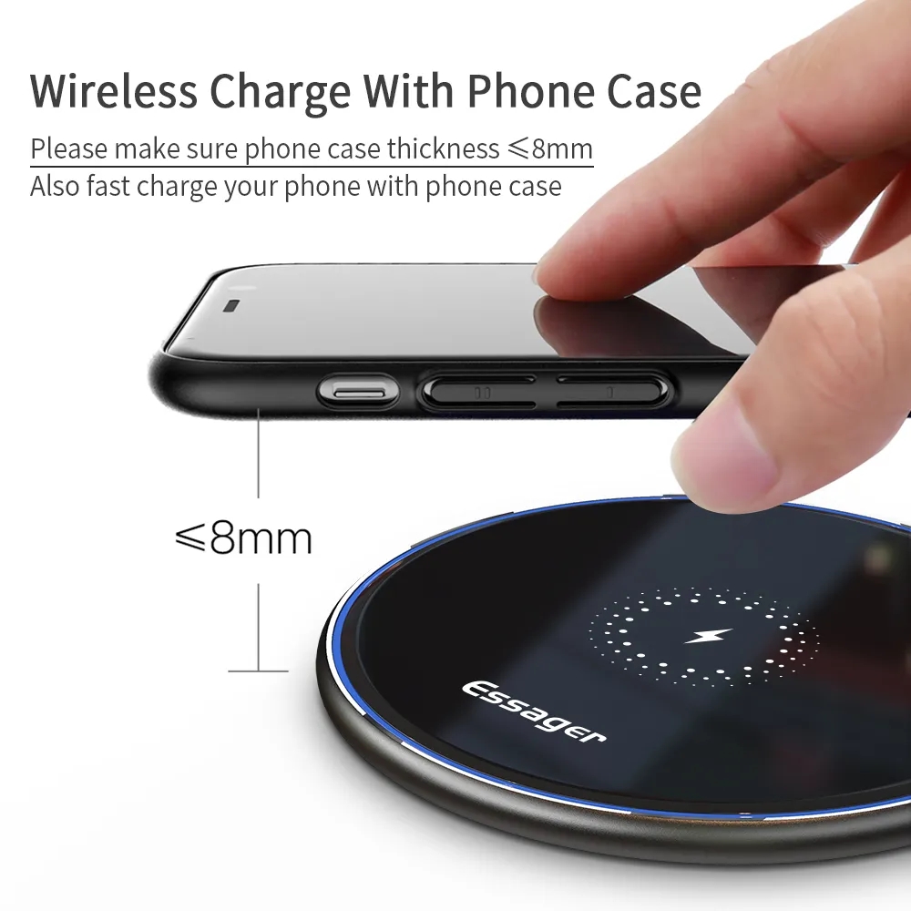 Essager 15W Qi Wireless Fast Charging Supports All Wireless Charging Phones Induction Pad For iPhone 14 13 12 Pro Max X Xiaomi mi 10 Samsung S20 Huawei. 