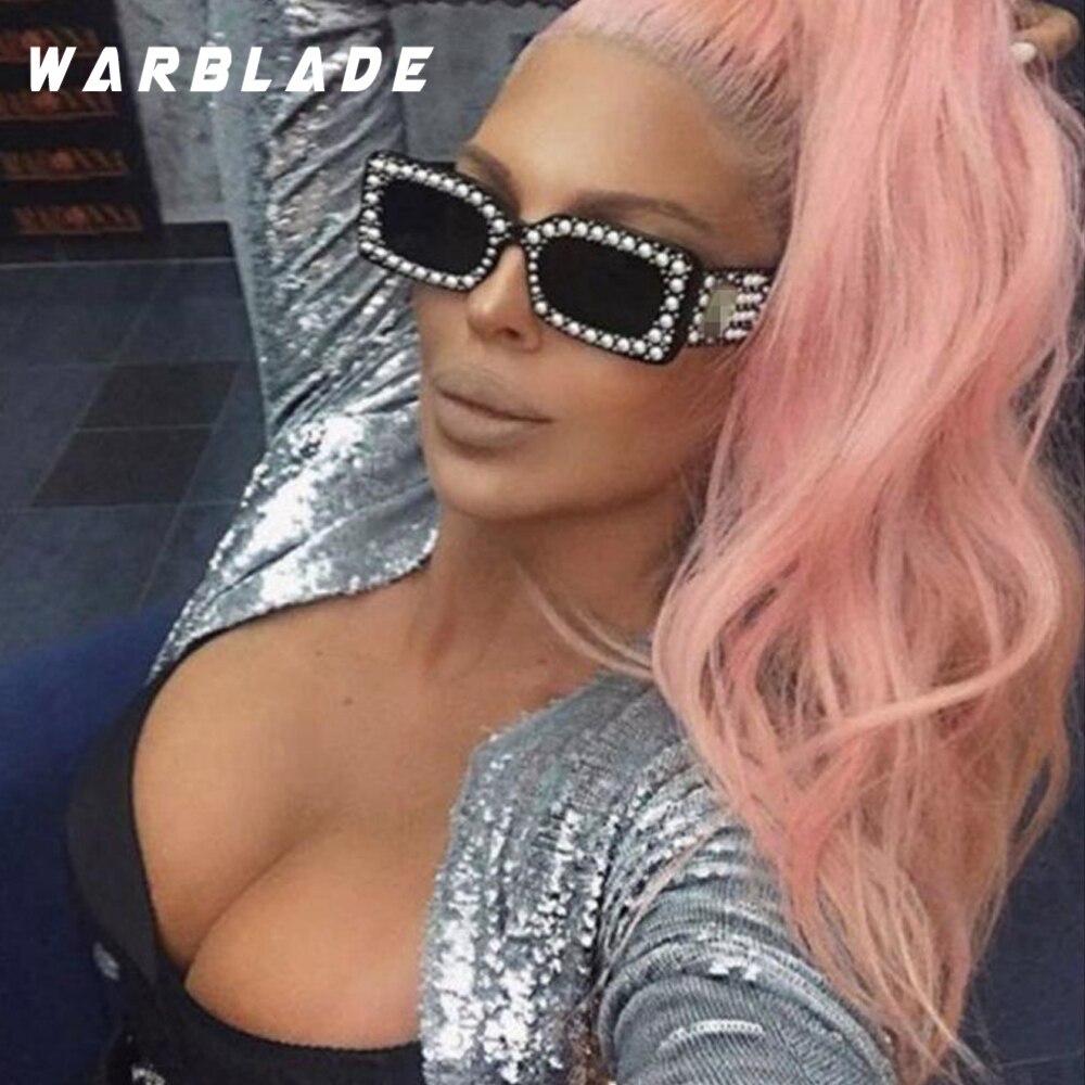【happy one】red Hot Fashion Ladies Pearl Square Women Vintage Brand Design Luxury Sun Glasses Female Male. 