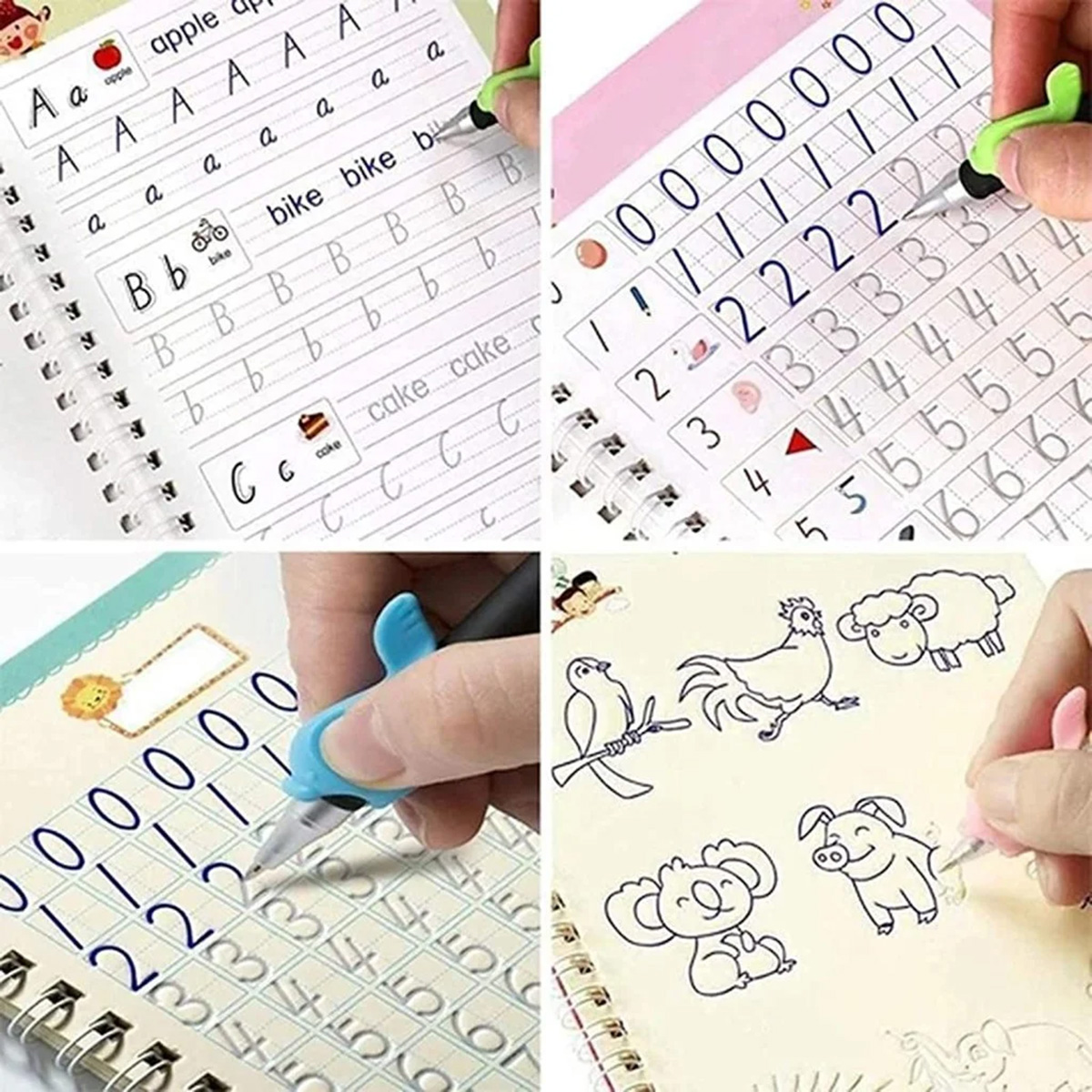 5 PCS Set Magic Practice Book For Kids Handwriting 1 Pen, 5 sis and a gripper. 