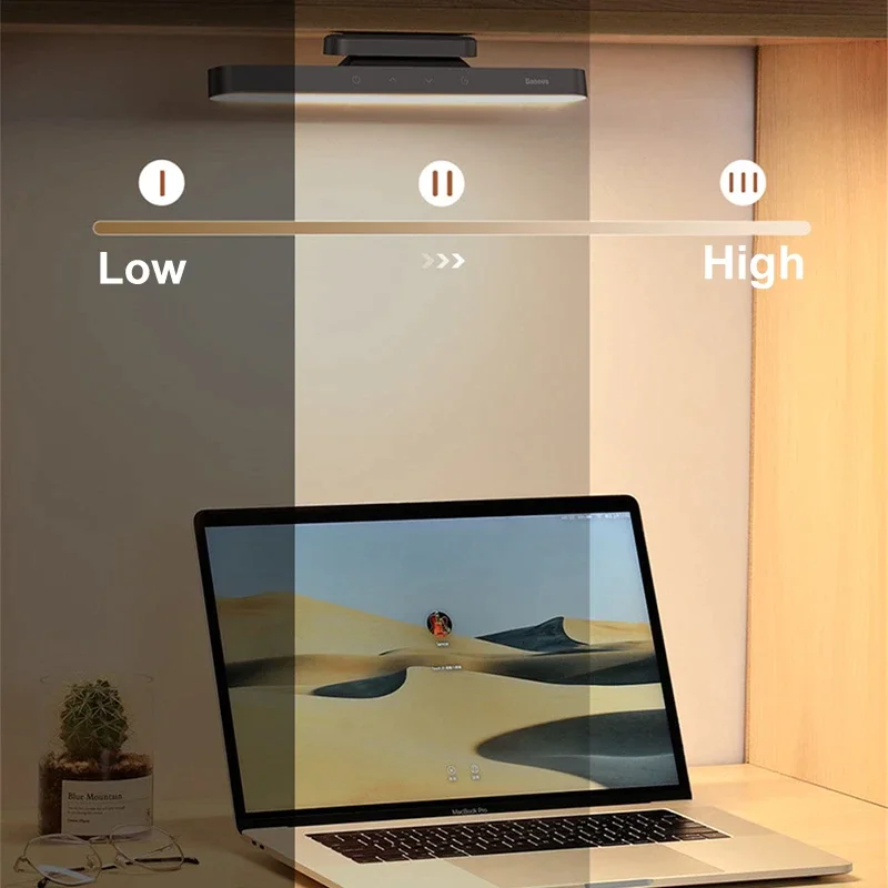 Baseus Magnetic Stepless Dimming Charging Desk Lamp 3 Mode Rechargeable LED 1800mAh Battery Less Than 100 Luminous Flux 4000K Light 30 Seconds Delay Function Magnetic Design Lamp. 