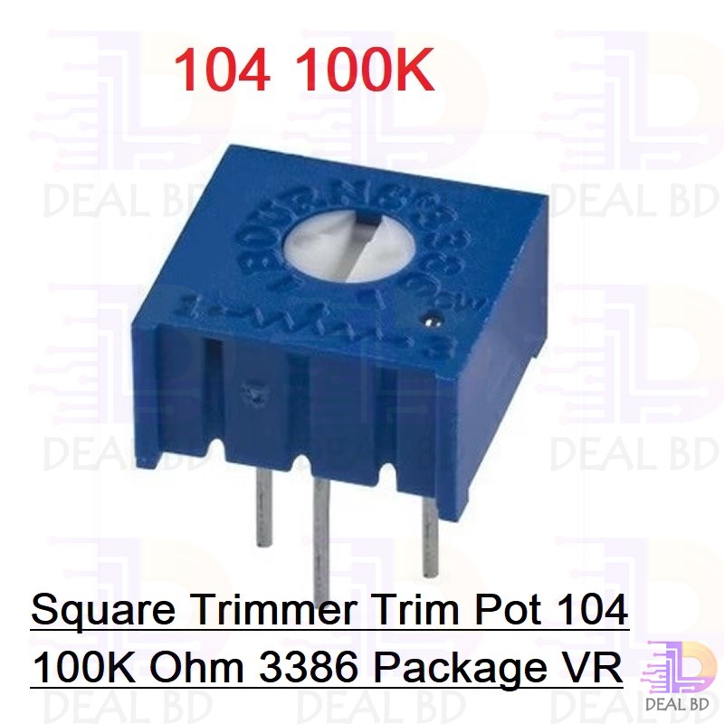 3Pcs- Square Trimmer Trim Pot 104 100K Ohm 3386 Package VR Potentiometer 0.5W Top Adjust Variable Resistor. 