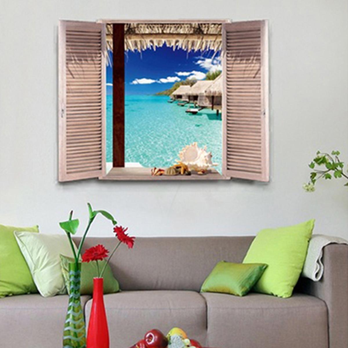 3D Window View Beach Resort Removable Wall Sticker Art Decal DIY Room Decor