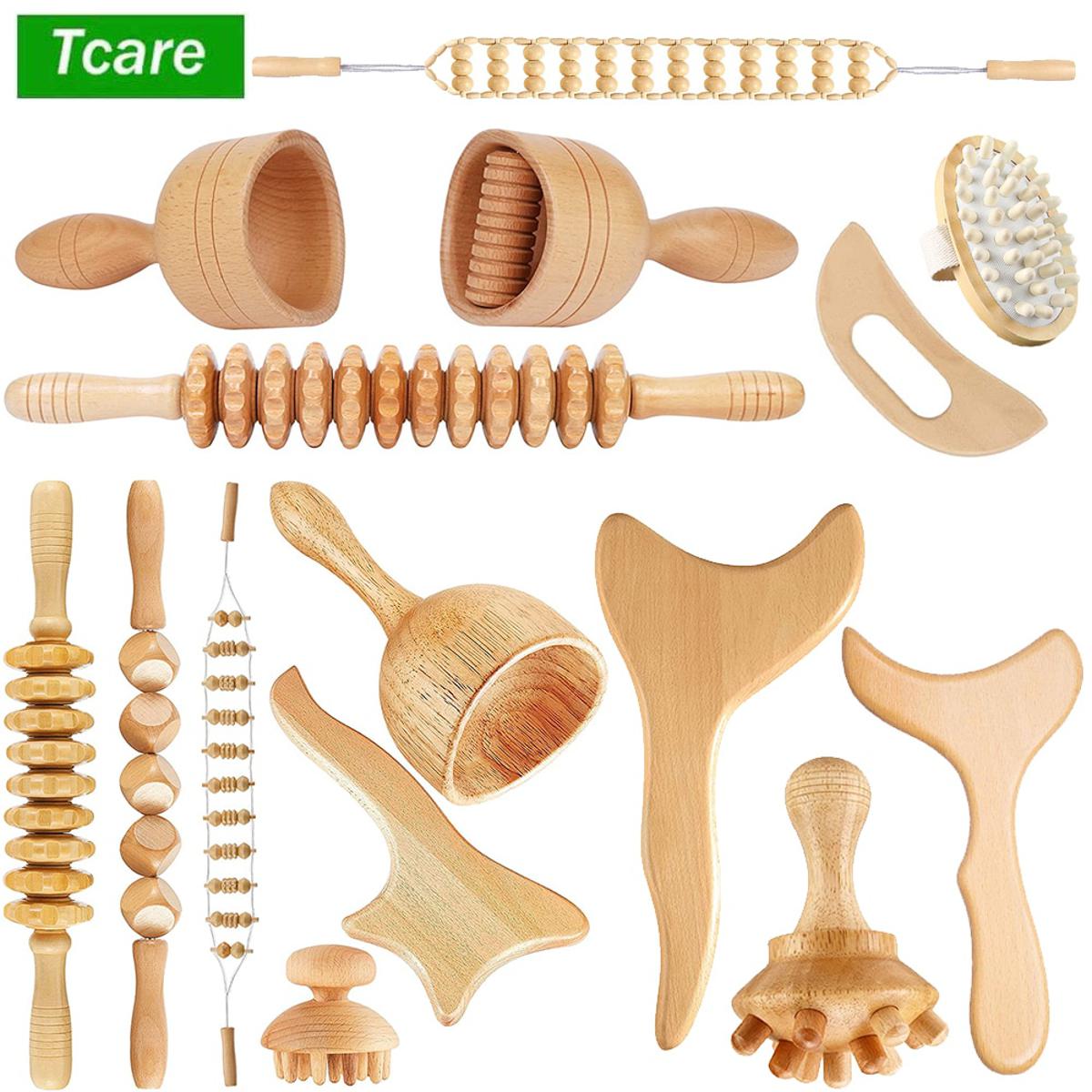 Tcare 1 Set Wooden Body Massage Tool Reflexology Acupuncture Thai Massage Rollers Therapy Meridians Scrap Lymphatic Health Care