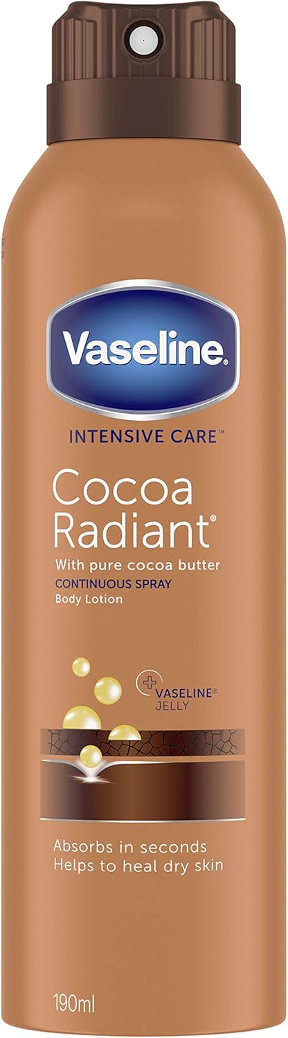 Vaseline Intensive Care Cocoa Radiant with pure cocoa butter continuous spray body lotion help to heal dry skin 190ml . Origin- Netherland
