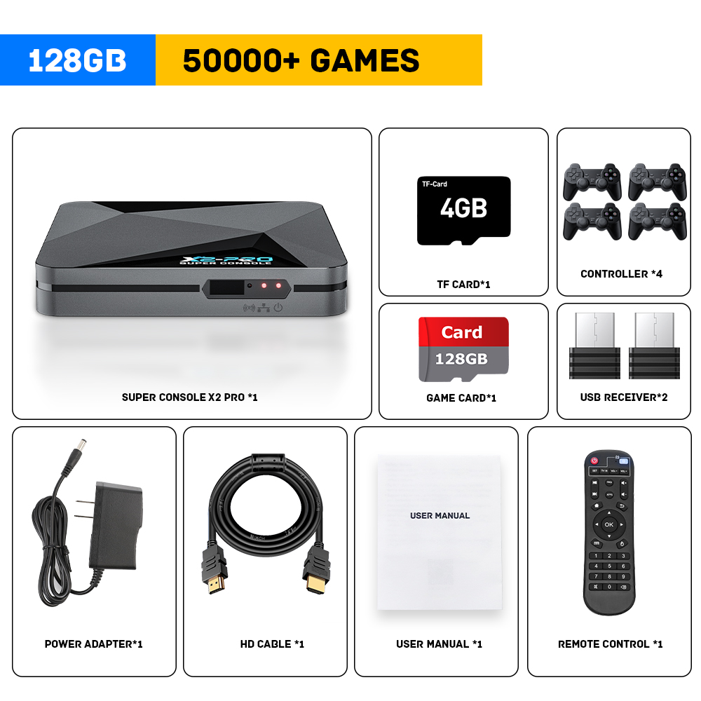 KINHANK Super Console X2 Pro Game Box Retro Video Game Console 60000 Video Games for ARCADE/MAME/DC/SS with Gamepad Gift for Kid. 