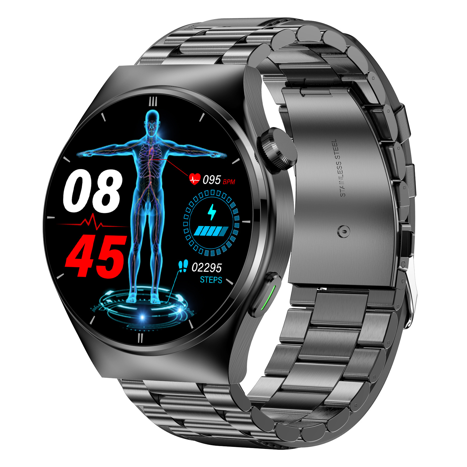 New F320 smartwatch laser therapy with call 1.46 round screen uric acid, lipids, non-invasive blood glucose, heart rate. 