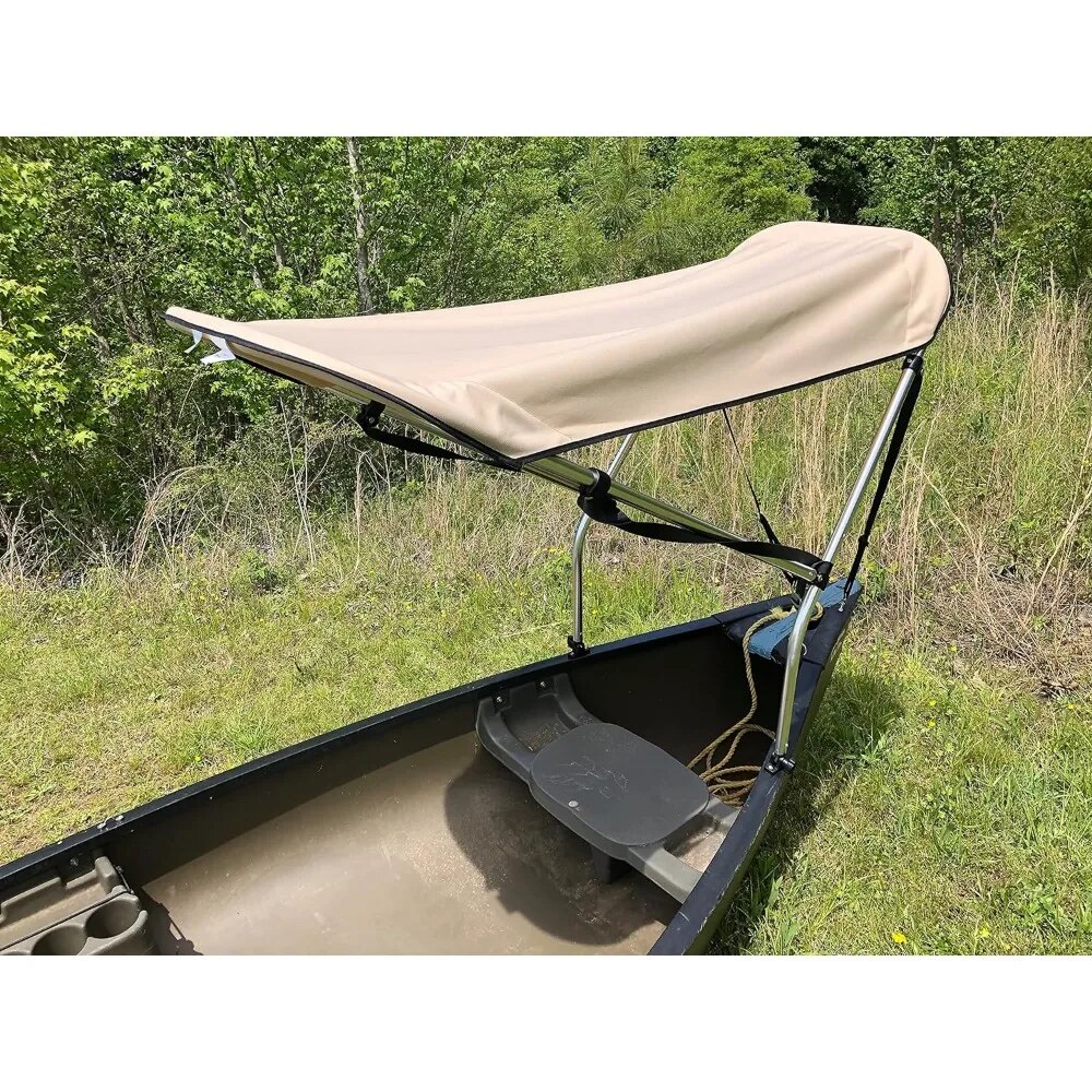 Beige Canoe/Kayak Sun Shade/Canopy Bimini Top - Perfect Umbrella for Kayaking, Canoeing, Fishing Awning to Block UV. 