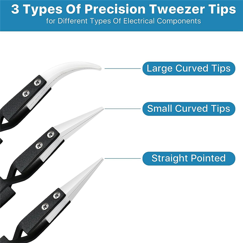 6 Piece Precision Reverse Ceramic Tweezers Set Resistant Electronics Soldering Tweezers Anti-Magnetic Pointed For Solder B. 