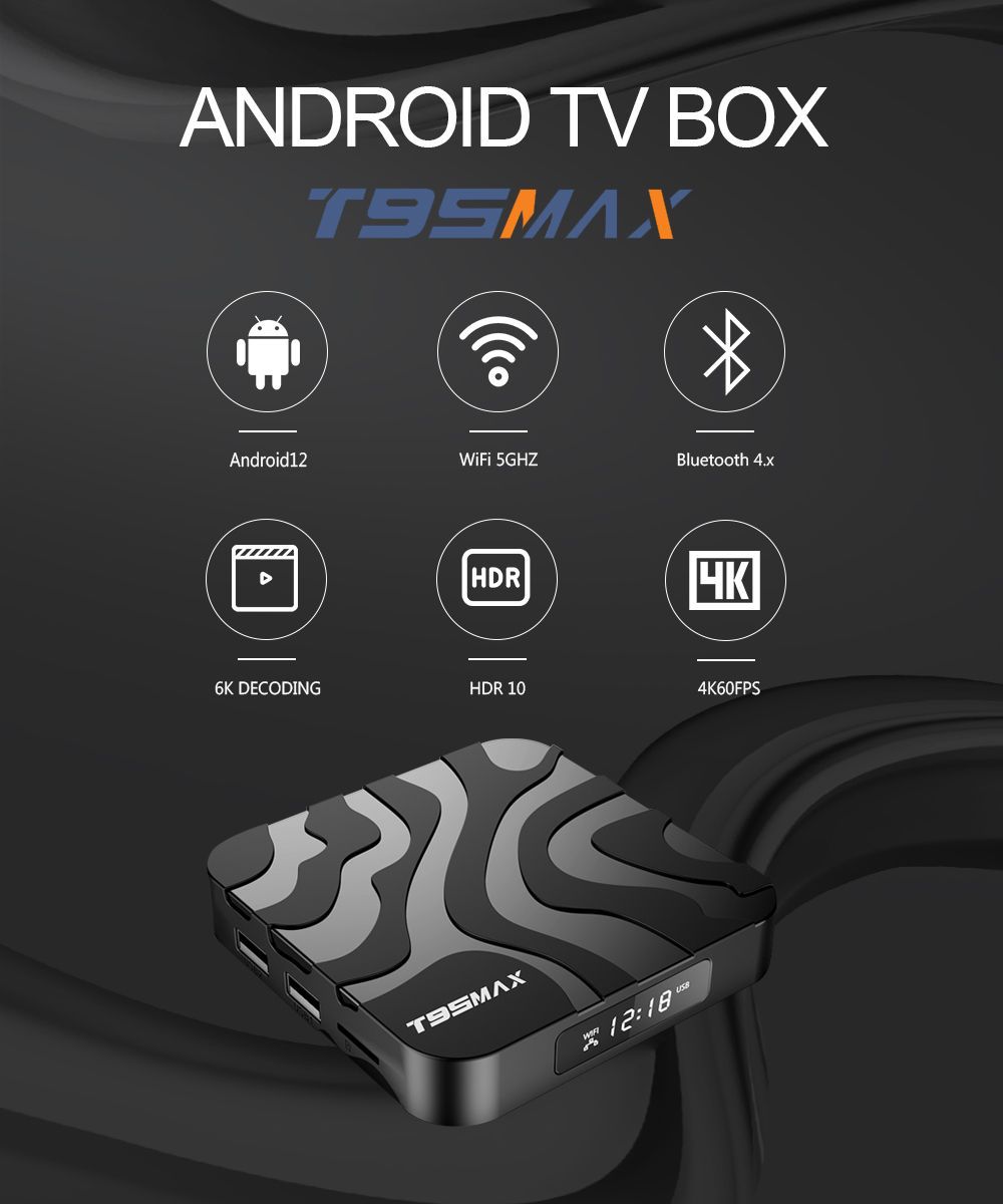 T95 MAX Android 12 OS Smart TV Box Allwinner H618 2.4G 5G Dual Wifi 6K BT4.0 H.265 64G Set Top Box 4GB/64GB Media Player. 