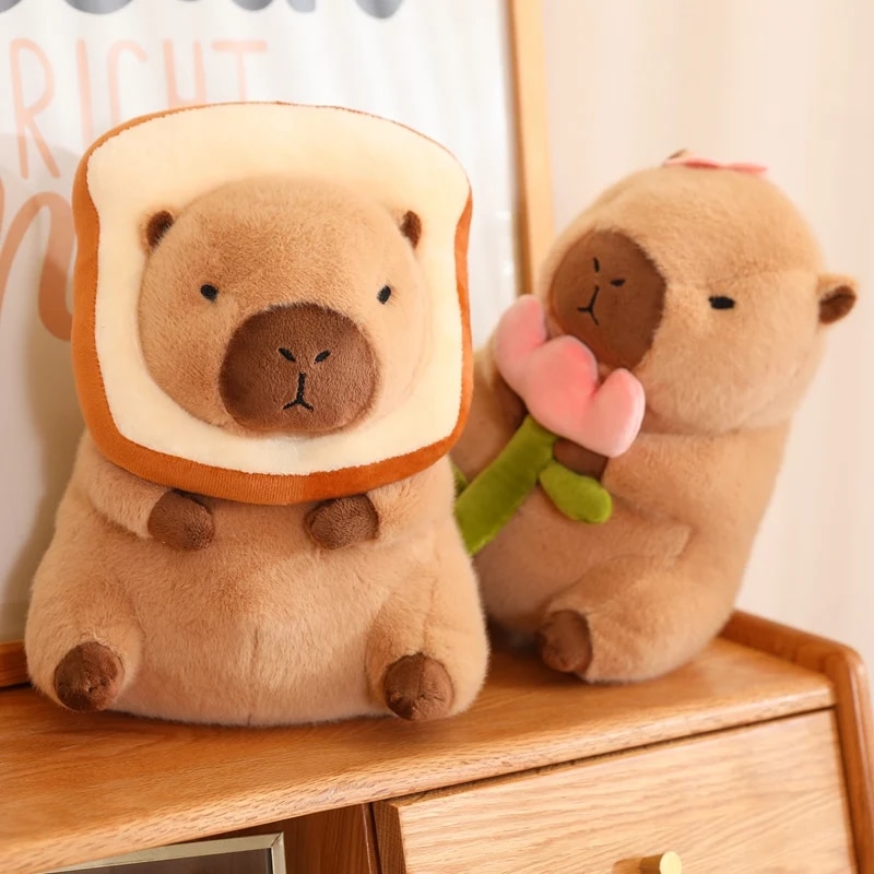 Strawberry Hat Capybara Plush Toy Simulation Turtle Backpack Capibara Stuffed Animals Papa Hand Circle Ring Small size Pendant. 