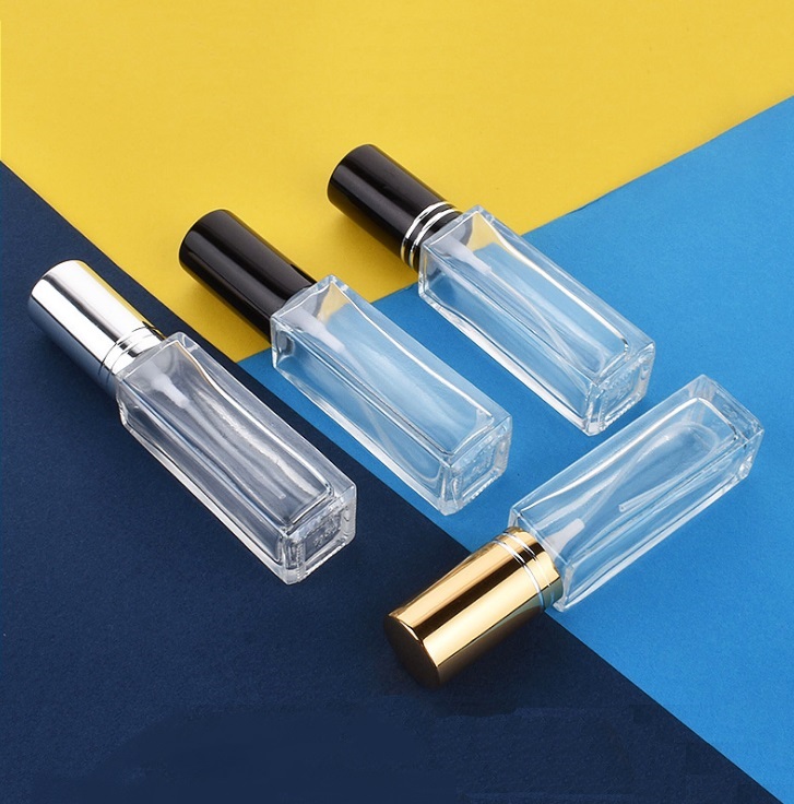 10ml Empty Refillable Perfume Clear Glass Atomiser Spray Bottles Travel Square Bottles with Mist Pump for Aftershave Cologne. 