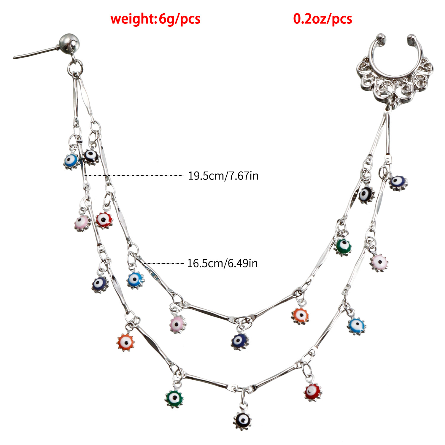 [ New ] Ornament   Ethnic Style Piercing Jewelry Stud Earrings Double Layer Nose Stud   Trendy Cool Devil's Eye Tassel Nose Ring. 