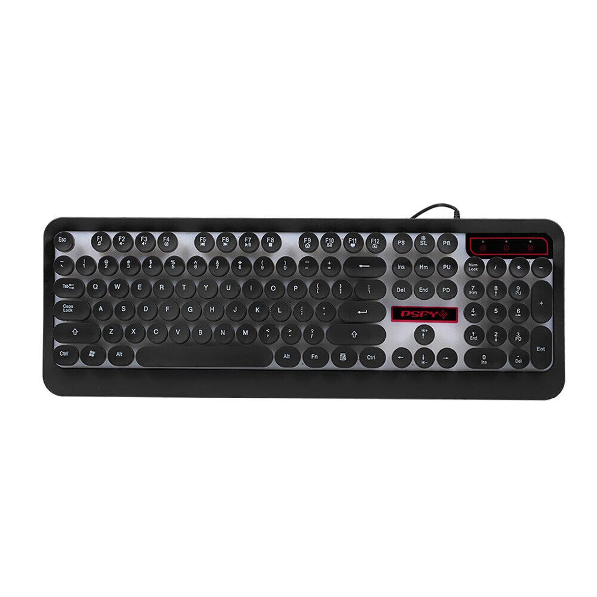HXSJ Usb Wired Gaming Keyboard Steampunk Keyboard Backlit Retro Round Keycap Metal Panel 104 Keys For Pc Lapt-op