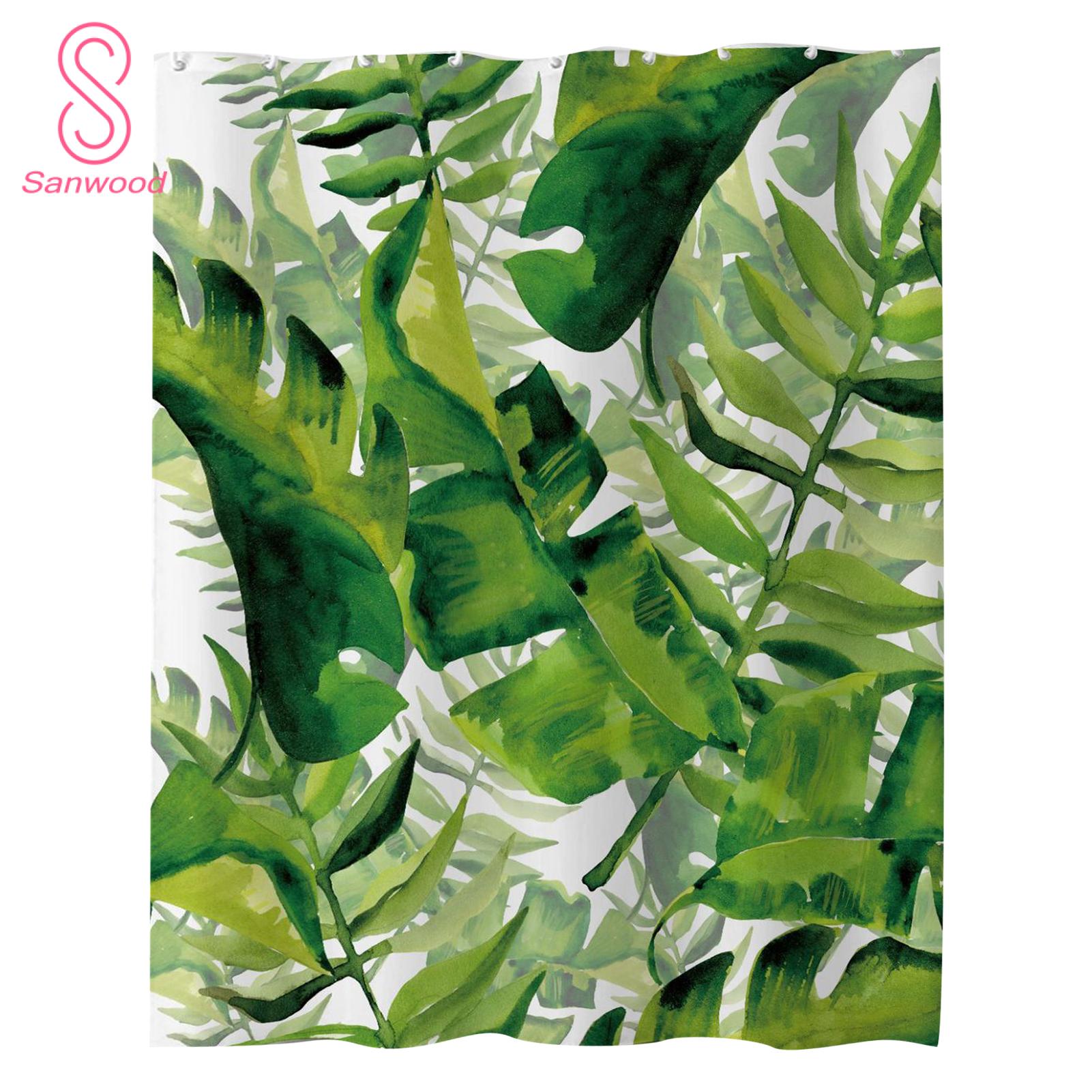 Sliding Shower Curtain Quick-drying Plants Print Shower Curtain with Hooks Waterproof Bathroom Decoration for Homes Standard Size Shower Curtain