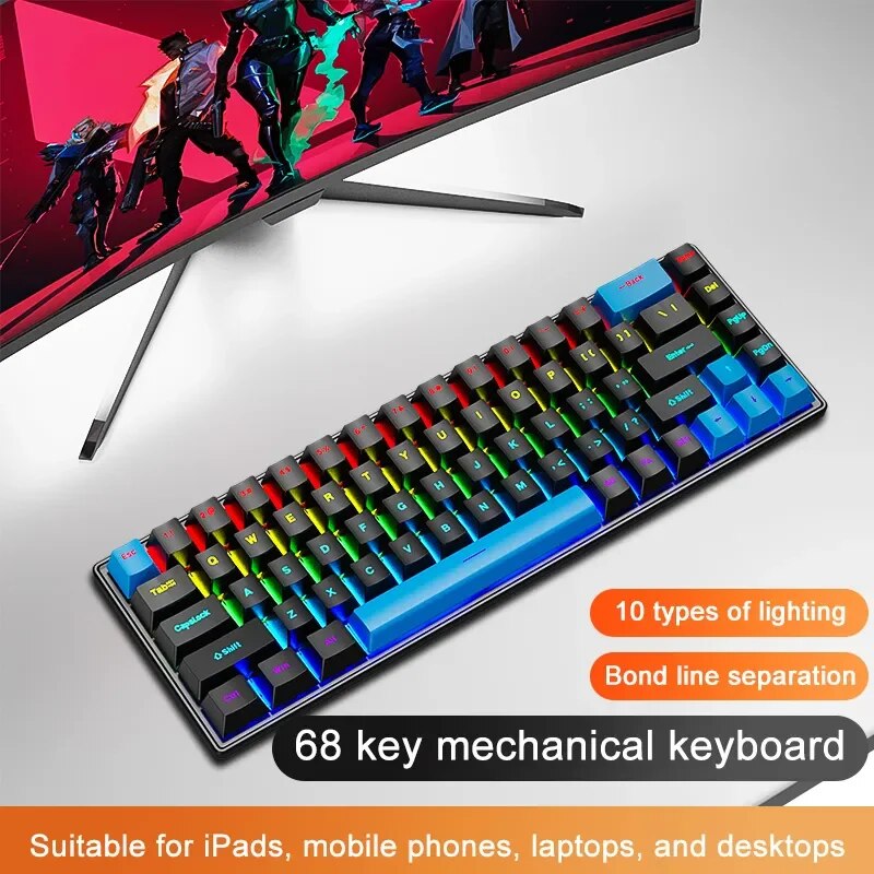 SKYLION K68 Wired Mechanical Keyboard 10Kinds of Colorful Lighting Gaming and Office For Microsoft Windows and Apple IOS System. 