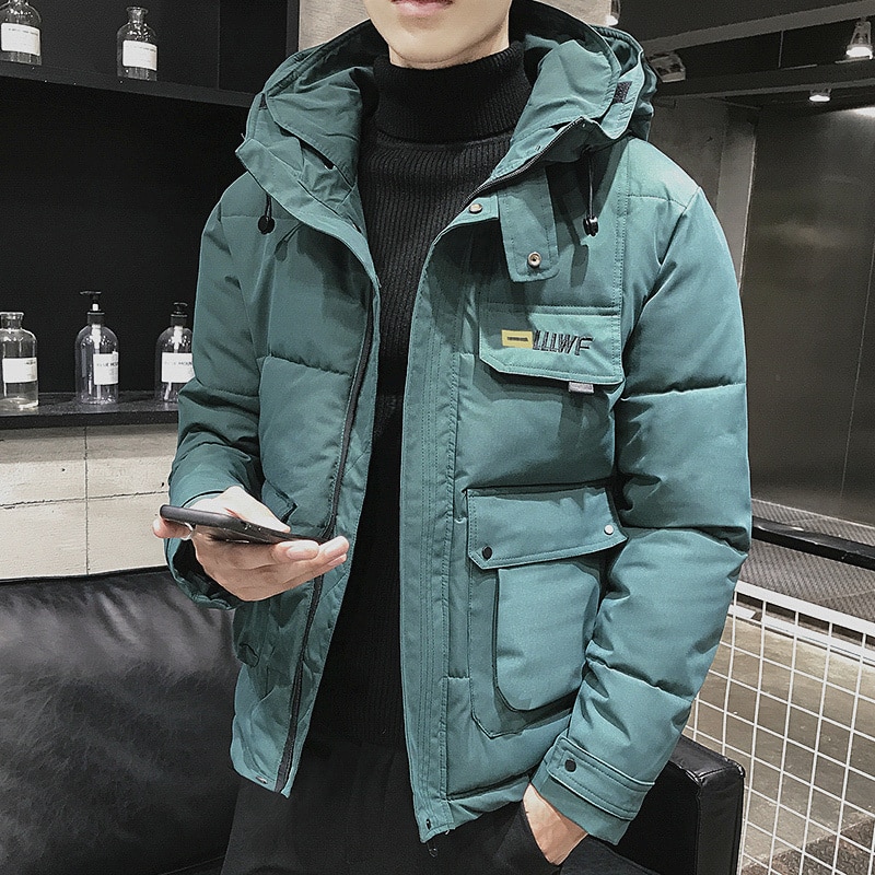 2022 New Winter Men Jacket Korean Fashion Thicken Warm Tooling Style Hooded Loose Casual Coat Multi-pocket Men Short Outerwerar. 