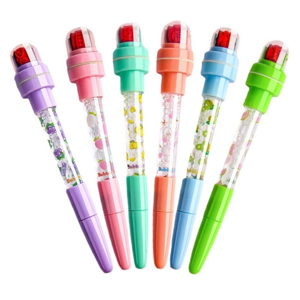 Cartoon With Light Bubbler Pen With Stamp 5 In 1 Sensory Seal Roller Stamp Pen Multifunctional Writing Signing Bubble Blowing Pen Scrapbooking. 