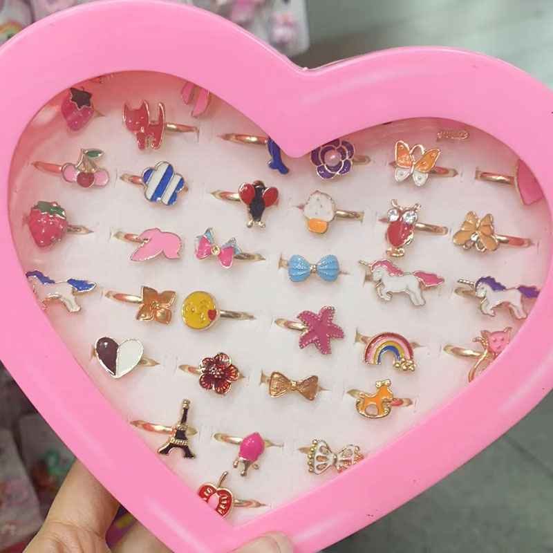 10Pcs Cute Cartoon Kids Rings Kawaii Korean Children Girls Enamel Flower Crown Finger Ring Child Jewelry
