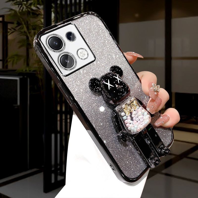 For Xiaomi POCO X6 / POCO X6 Pro Casing case with Cartoon 3D Bear Stand Luxury Slim Gradient Plating Glitter Girls Stylish Back Cover Clear Soft Silicone Protective Cases Pouch