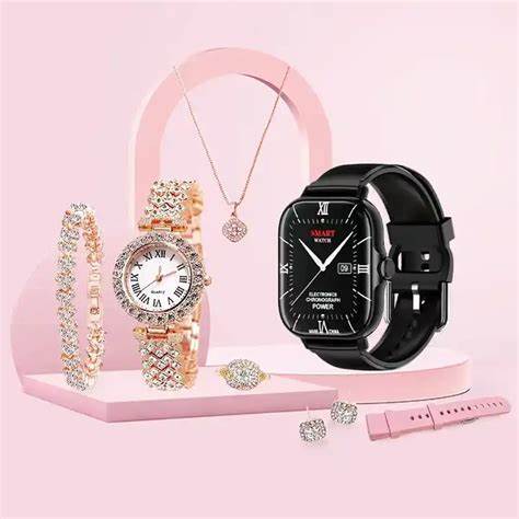 2024 Smartwatch 6 in 1 Suit A58plus Necklace Earrings Bracelet Ring A58 plus Smartwatch Luxury Gift Box Packaging For Women