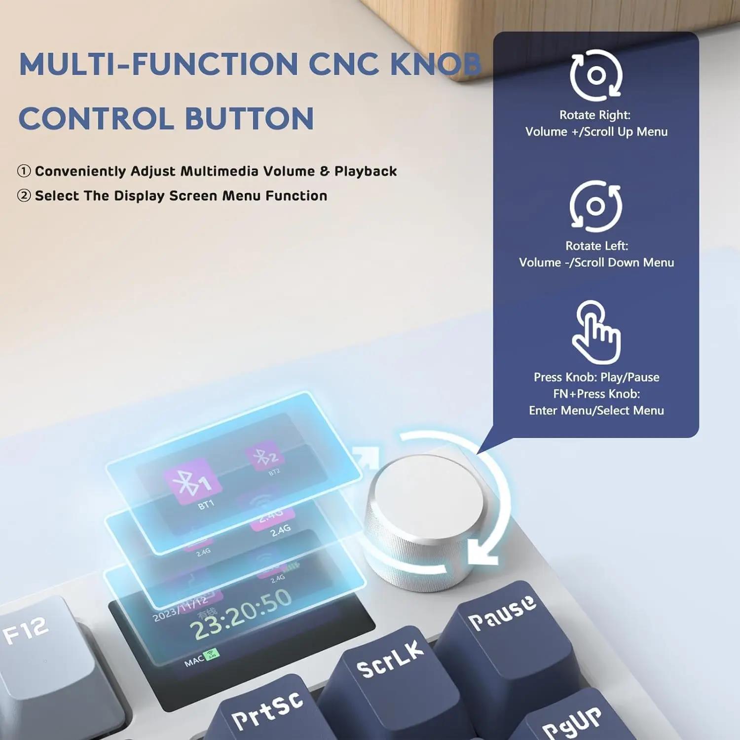ATTACK SHARK K86 Linear Switch Wireless Triple Mode Mechanical Keyboard Knob Smart Screen Full Key Hot Swap Gaming Keyboard. 