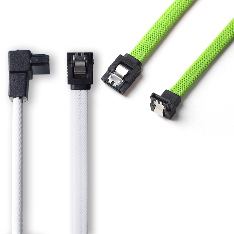 2 Pcs 50CM SATA 3.0 III SATA3 7Pin Data Cable Right Angle 6Gb/S SSD Cables HDD Hard Disk Data Cord with Nylon Sleeved (White with Green). 