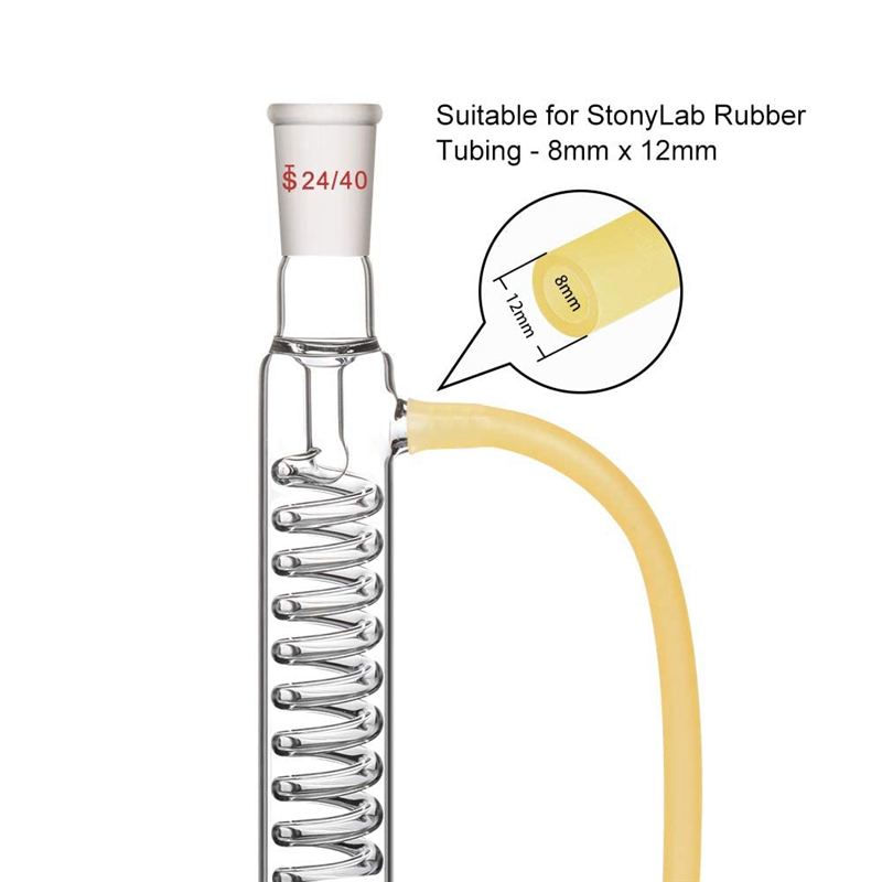 Borosilicate Glass Condenser with 24/40 Fitting 300mm Jacket Length Laboratory Glass Condenser Serpentine Condenser Tube Easy Install Easy to Use. 