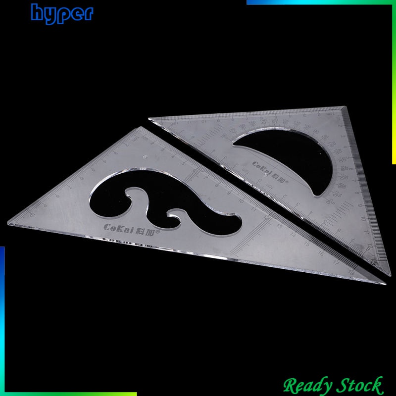Pack of 2 Triangular Ruler Set, 30/60 and 45/90 Triangles, Set Squares, Geometry Ruler Precise Imperial Graduation Drafting Drawing Measuring Rulers. 