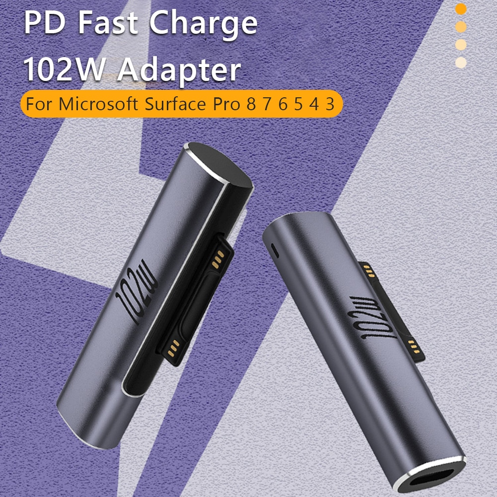 For Microsoft Surface Pro X 8 7 6 5 4 3 Go Book to USB Type C PD Fast Charging Plug Converter 15V/3A USB C Charger Power Adapter. 