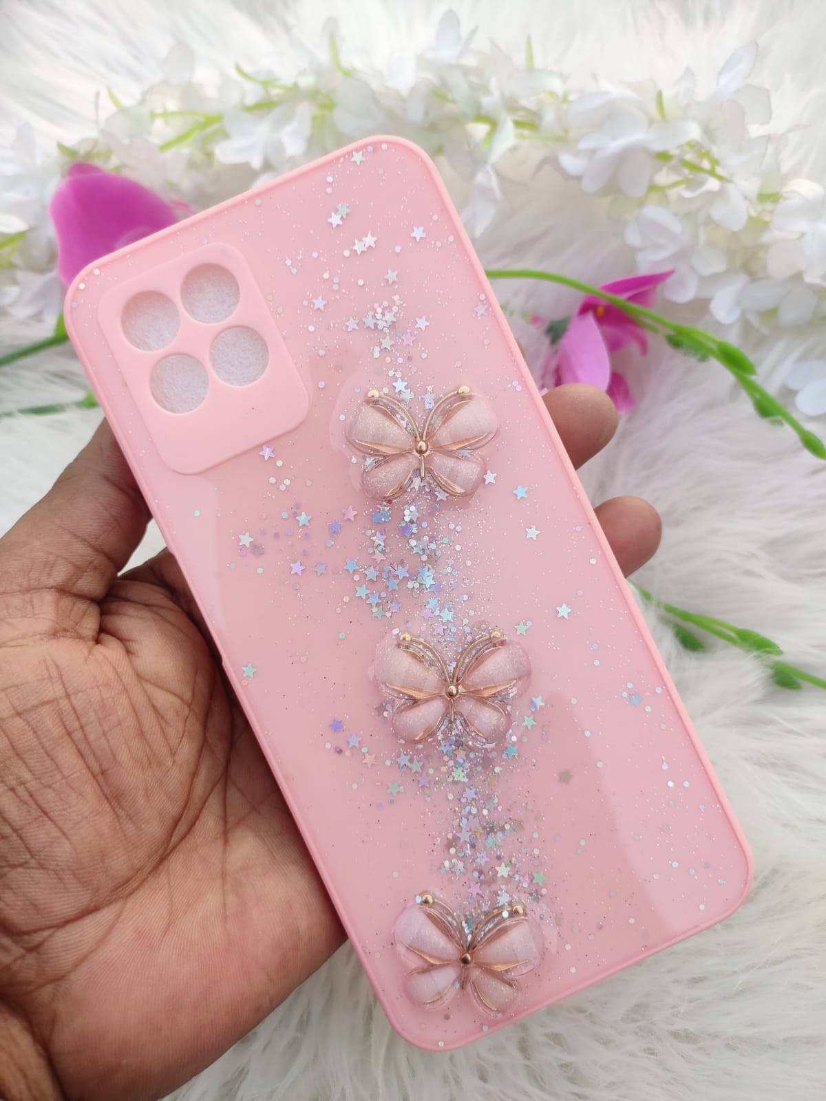 SEAHAI Cover Per Realme 8i – Custodia In Silicone TPU Con Effetto Marmo Glitter – Fiore Verde – Antiurto E Sottile