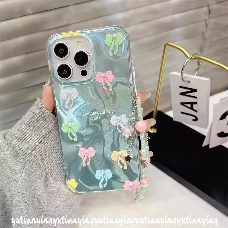 Cute Colored Bow Knot Case for Redmi 13C 13 10C A3 12 9 A1 12C 9C 9T 10 A2 10A 9A Note 13 12 11 11s 10 10s 9 8 Pro Max Poco C61 C65 X6 M3 Luxury Ripple Luster Bracelet Soft Case. 