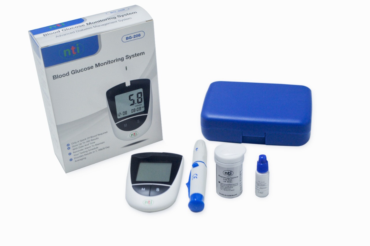Germany Diabetes Test Machine NTI BGM-208/BGM-202 Glucometer Blood Glucose Test Kit Meter  Monitoring System. 