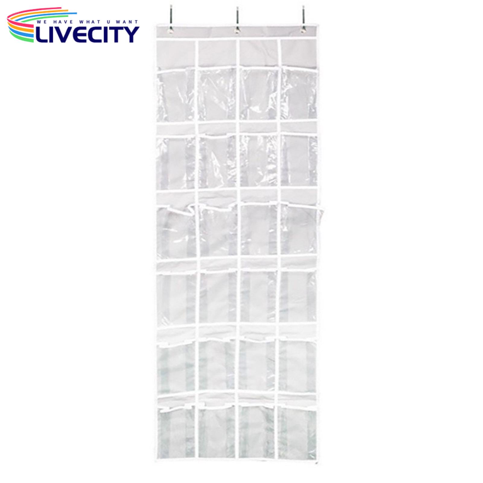 Wardrobe Door Shoe Rack Large Capacity Over-the-door Shoe Organizer with 24 Pockets 3 Hooks Space Saving Shoe Storage Bag for Home Dorm Room