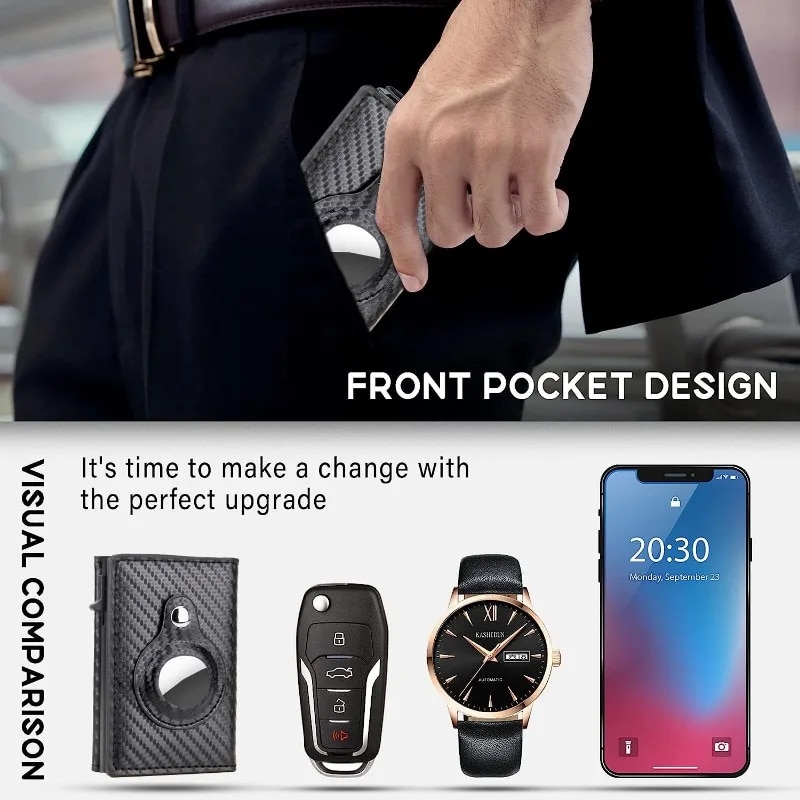 Side Push Card Holder Wallet For Men Slim RFID Blocking Money Clip Wallets Minimalist Wallet With Money Pocket. 