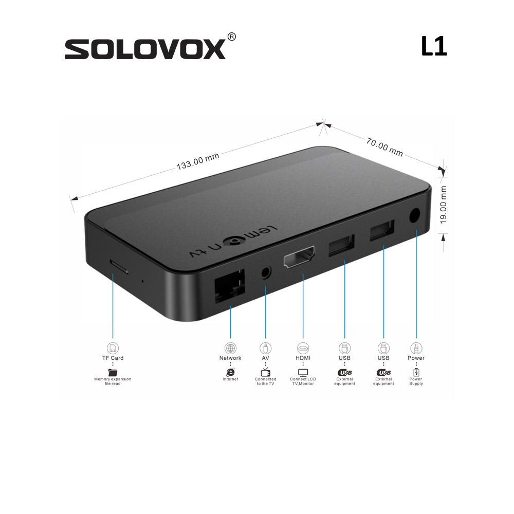 SOLOVOX L1 Android 10 STB Quad 4K WiFi6 Bluetooth 5.4 Voice Control YouTube Stalkermac Xtreamcodes Middleware Lemon TV Box. 