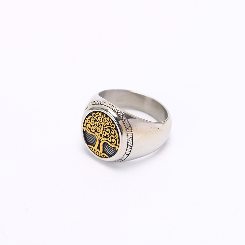 Nordic tree of life ring Titanium steel retro men's ring Viking personality niche design single index finger ring. 