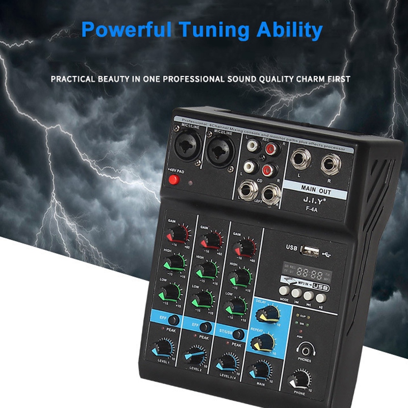 4 Channel Bluetooth Mixer Audio Mixing DJ Console with Reverb Effect. 
