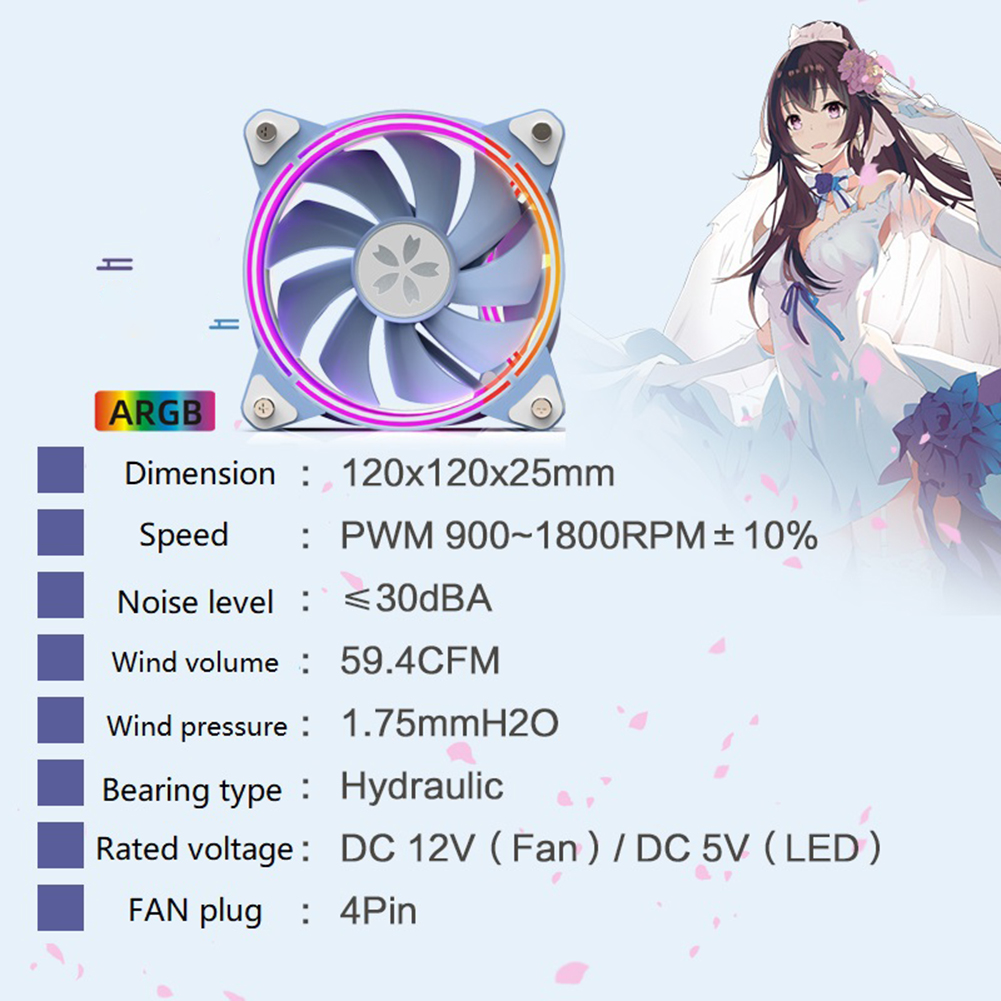 Yeston ZEAGINAL 12cm PC Case Cooling Fan Hydraulic 4Pin PWM 1800RPM CPU Cooler ARGB Adjustable computer Case Fan Ventilador. 