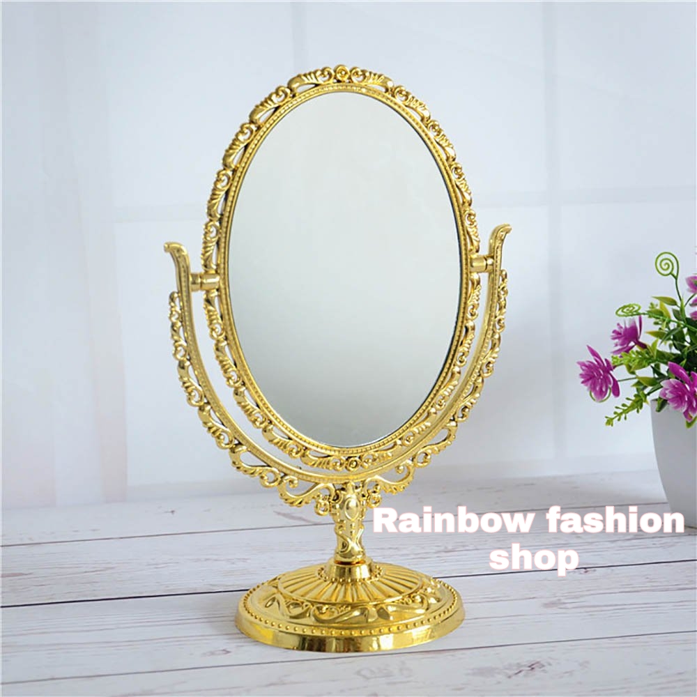 Makeup Mirror Vintage Oval Double Sided Rotatable Dressing Desktop