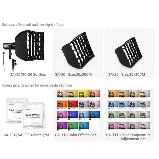 Godox S30 S60 Focusing LED Light Accessories Projection Lens SA-P GOBO Set SA-09 Color Gels Kit SA-11 Softbox SA-30 Photography. 