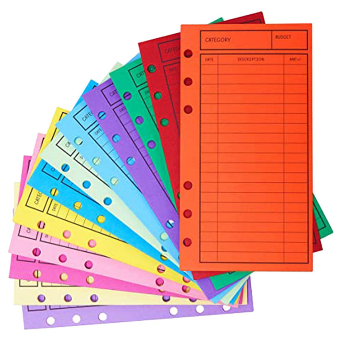 12 Budget Envelopes, Card Cash Envelope System, Save Money, Various Colors, Vertical Layout and Perforation