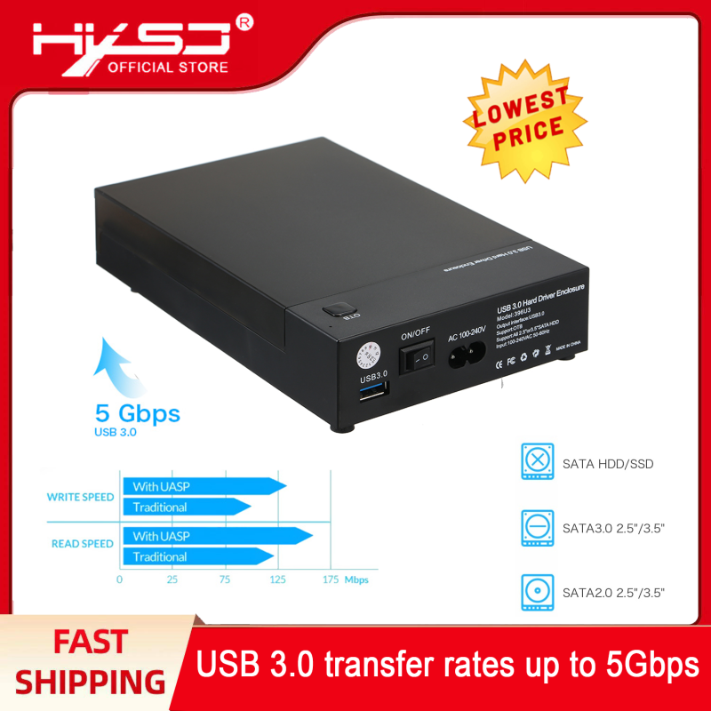 HXSJ USB 3.0 2.5 3.5 SATA HDD Enclosure Portable SSD HDD Case Support UASP OTB One Touch Backup