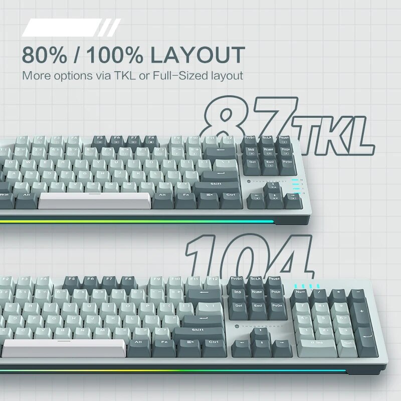 THUNDEROBOT Mechanical Gaming Keyboard Red Brown Switch Hot Swappable PBT Keycaps Wired Full Size K87 K104 PC Keyboard Gamer RGB. 
