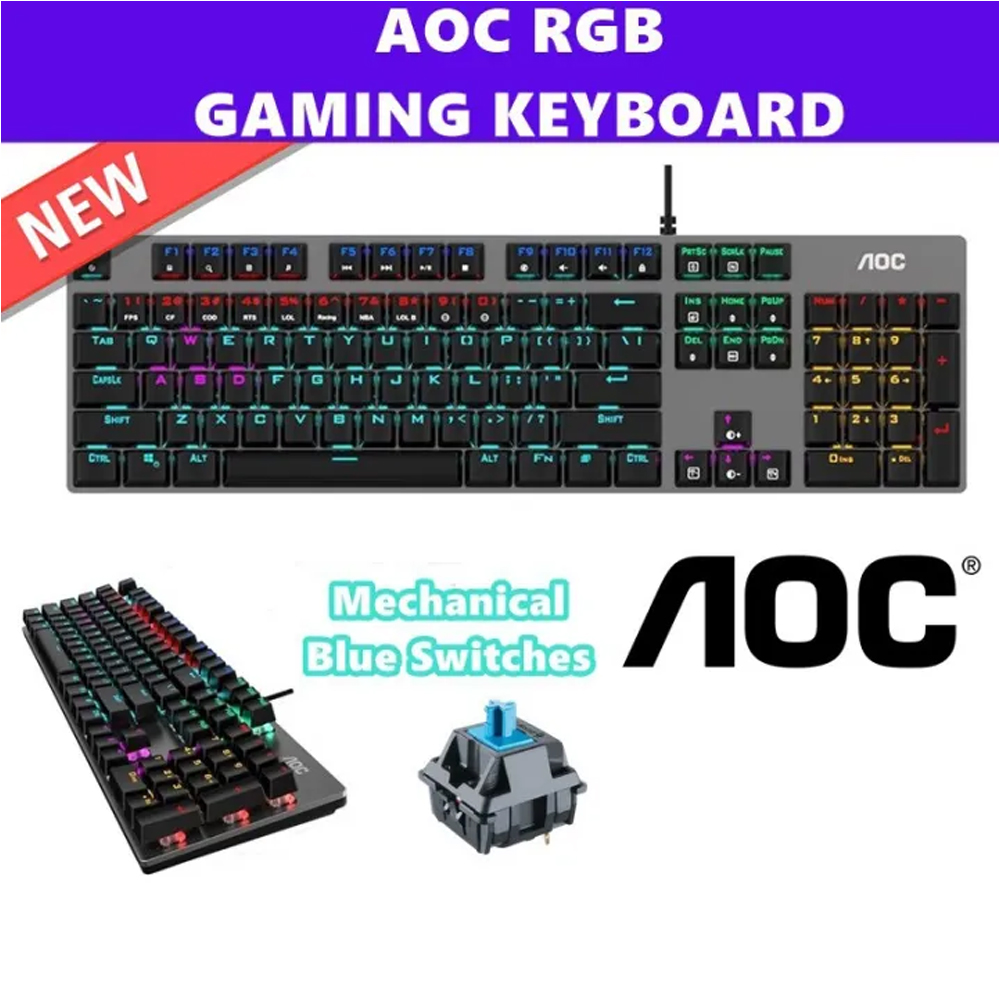 AOC Gaming Keyboard | Mechanical Switch | 104 key Blue Switch (GK410). 
