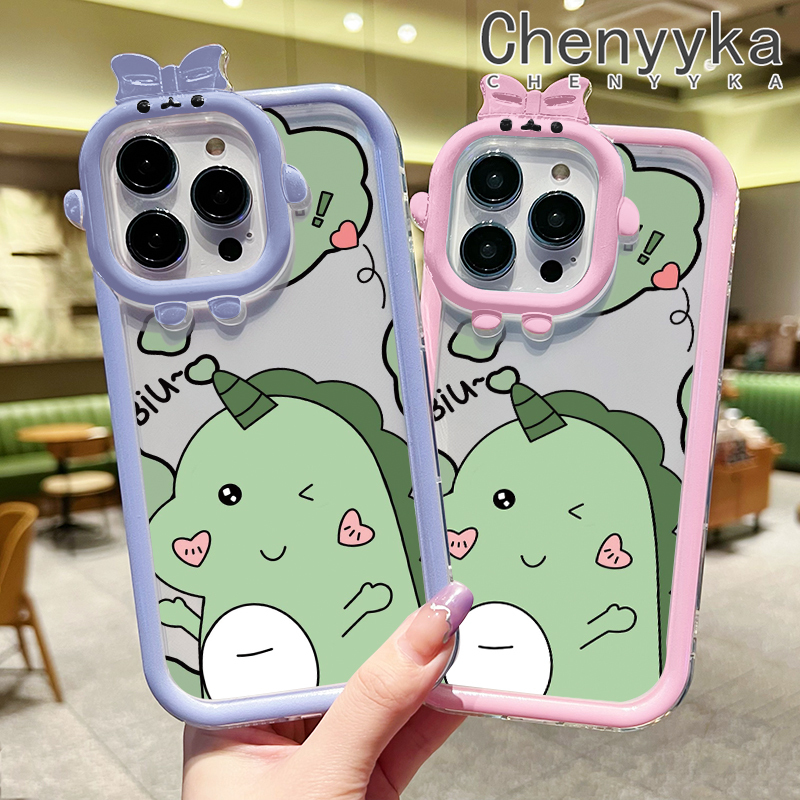 Chenyyka For iPhone 6 Plus 6s Plus 7 Plus 8 Plus Case Cartoon Cute Green Dinosaur Shockproof Clear Phone Cases Little Monster Camera Lens Protective Cover Silicone Transparent Soft Case. 