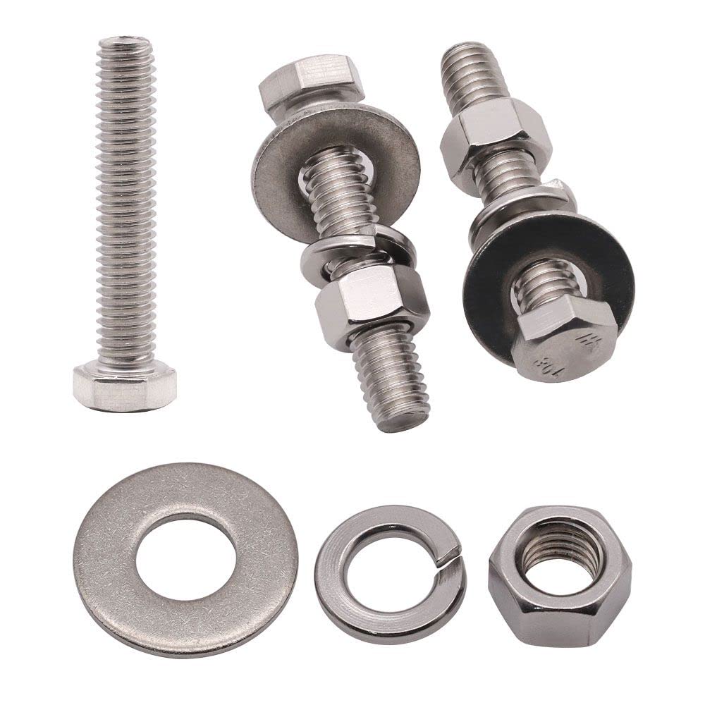 SS NUT BOLT 8 x 25 mm(10 Sets) M8-1.25 x 25mm Stainless Hex Bolts & Hex Nuts & Flat Washers & Lock Washers Hardware Kit, 304 Stainless Steel 18-8, Full Thread Hexagon Bolt Assortment. 