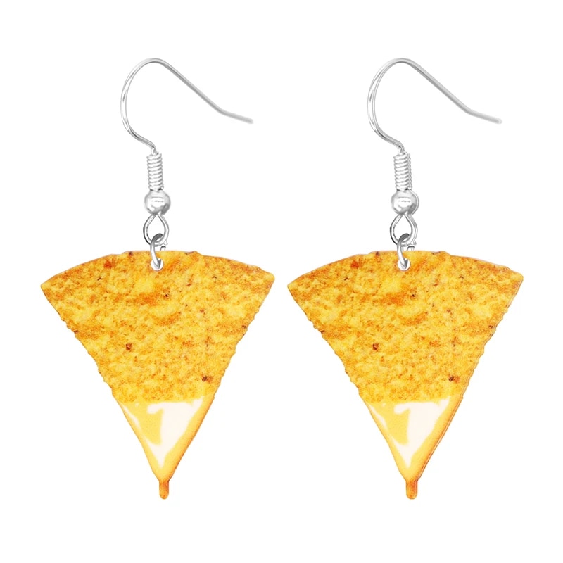 Food Earring 2D Handmade Cute Interesting Taco Corn Crunchy Burger Biscuits French Fries Ice Cream Cheese Cute. 